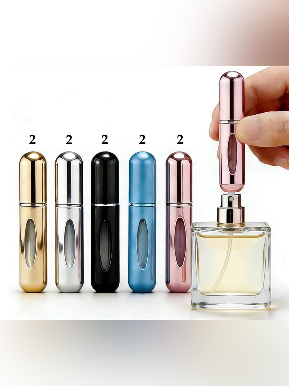 NWT~10pc Refillable Atomizer Bottles~2 Black, 2 Silver, 2 Gold, 2 Blue, 2 Purple